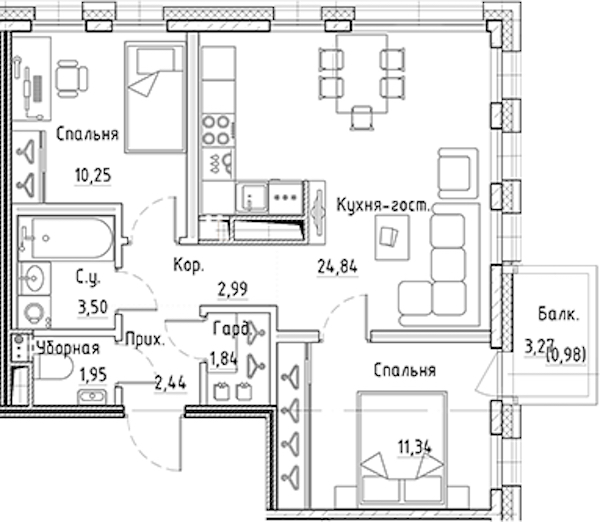 2-комнатная квартира 59.15 м², 9/10 эт., ЖК «LEGENDA Лисичанская 22»